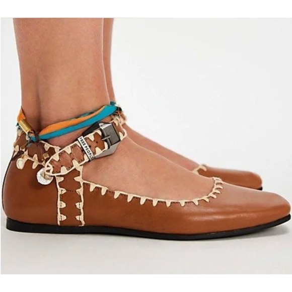 NEW Free People Crochet Mystic Mary Jane Flats Size 9 Tan - Picture 3 of 12